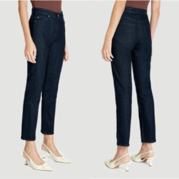 AG Adriano Goldschmied | Saige High Rise Straight Stretch Denim Dark Blue Jeans - Picture 1 of 16